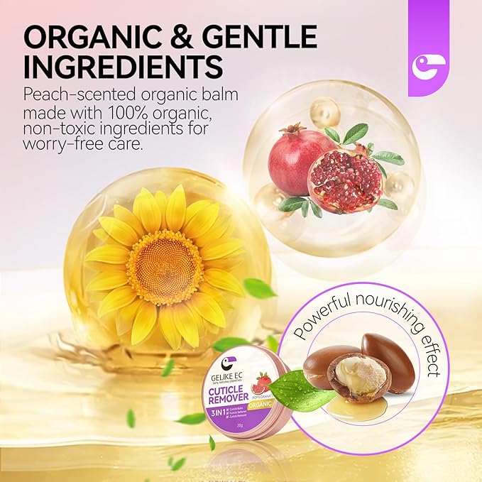 gelike ec Cuticle Care Balm Organic for Women: Pomegranate Natural Cuticle Softener Remover for Men to Smoothe, Repair, rejuvenate, Strengthen & Moisturize Cuticles