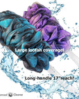 SHOWER BOUQUET Loofah-Charcoal Back-Scrubber Color-2-Pack // Long-Handle-Loofa-Lufa Bath-Sponge Brush/Extra Large Soft Mesh for Men & Women - Exfoliate with Full Pure Cleanse in Bathing Accessories