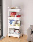 Calmootey 4-Tier Rolling Utility Cart with Drawer,Multifunctional Storage Organizer with Plastic Shelf & Metal Wheel,Storage Cart for Kitchen,Bathroom,Living Room,Office,White