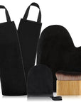 FUNAN Self Tanning Application Kit, 4-Piece Set with Back Applicator, Mini Mitt, Tanning Mitts and Ultra Soft Self Tanner Brush Bamboo Kabuki Brush, Black
