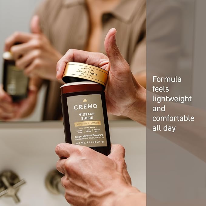 Cremo Vintage Suede Antiperspirant & Deodorant for Men, 48-hour Sweat and Odor Protection, 2.65oz