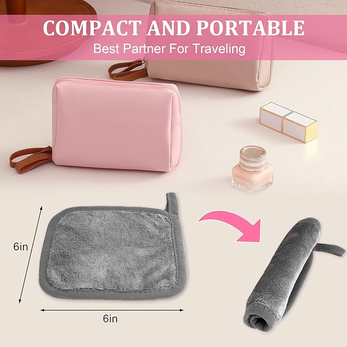 Makeup Remover Cloth 12 Pack, Ultra Soft and Reusable Microfiber Makeup Remover Towels for All Skin Types, Perfect Face Towels for Women, 6 Inch X 6 Inch, Grey