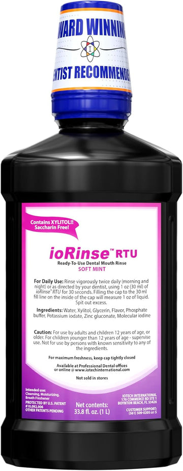 ioRinse Ready-to-Use (RTU) Mouthwash for Fresher Breath, Halitosis Relief, Alcohol-Free, Fluoride-Free and a Professional Clean, Original ioRinse RTU Mouth Wash, Zero Alcohol - Soft Mint Flavor, 1L