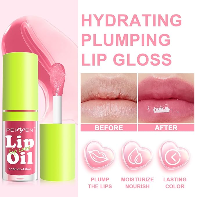 6 PCS Hydrating Lip Oil, Big Brush Head Lip Glaze Shiny Transparent Lip Glow Oil, Nourishing & Non-sticky Long Lasting Fresh Clear Smooth Lip Care Plumping Lip Oil (SET B)