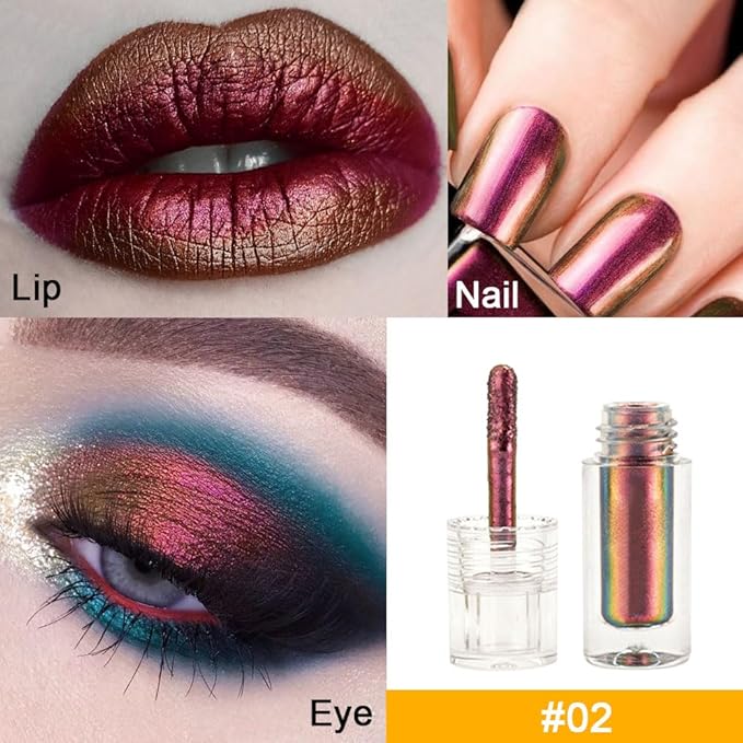 AMY'S DIARY Duochrome MultiChrome Chameleon Liquid Metallic Eyeshadow, High-Impact Multi-Dimensional Finish,Pink GOLD Silky Smooth and High Pigment Holographic Glitter Eyeshadow Makeup (#02)