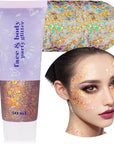 MEICOLY Chameleon Colorful Body Glitter,Chunky Glitter Face Paint,Color Changing Mermaid Face Glitter Gel,Holographic Glitter Sequin for Face Body Hair,Halloween Festival Party Glitter Makeup,50ml