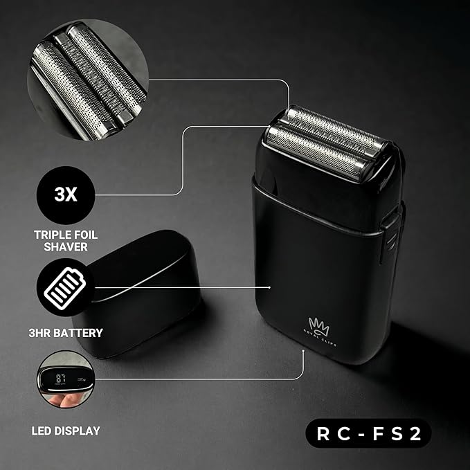 Royal Clips Hair and Beard Fade Kit 2.0 – Professional Clipper, Trimmer & Foil Shaver Bundle for Men, Complete Haircut Set for Barbers, Home Use & Grooming – 5-Hour Battery, 10pcs Limit Combs - Black