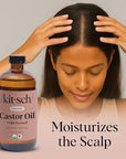 Kitsch Organic Castor Oil for Hair Growth - 100% Pure Castor Oil, Organic Cold Pressed Unrefined Glass Bottle for Face, Skin, Lashes, Brows, Scalp, Nails & Belly Button - Hexane Free, USDA - 16 oz