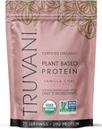 Truvani Vegan Pea Protein Powder | Vanilla Chai | 20g Organic Plant Based Protein | 20 Servings | Keto | Gluten & Dairy Free | Low Carb | No Added Sugar