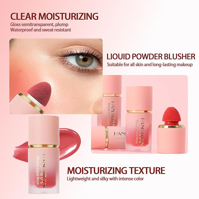 AKARY Mousse Liquid Blush, Soft Cream Makeup Blush, Cheek Tint(03#Coral)