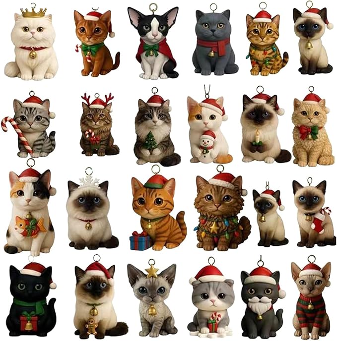 Cat Lovers Advent Calendar 2025-24 Days Christmas Countdown with Unique Cat Illustration Cards, Pop-Up Mechanism for Family Fun, Holiday Home Wall Decor