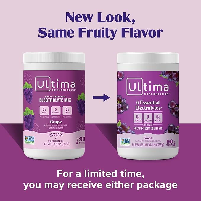 Ultima Replenisher Daily Electrolyte Drink Mix – Grape, 90 Servings – Hydration Powder with 6 Key Electrolytes & Trace Minerals – Keto Friendly, Vegan, Non- GMO & Sugar-Free Electrolyte Powder