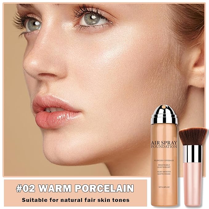 AWCCXMYM Flawless AirBrush Foundation High Coverage Foundation Smooth Creamy Matte Spray Foundation Makeup Kit For Mature Skin With Natural Nude Finish #Natural/Warm Porcelain