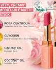 Oulac Coral Red Creamy Matte Lipstick, Soft Satin Finish Lipsticks for Women with Moisturising Formula, Rich Color, Highly Pigmented Enriched with Rose Oil, Vegan & Cruelty-Free| 3.6g (Y02)
