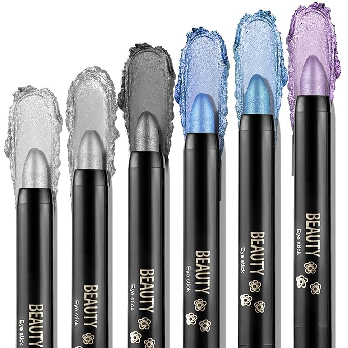 Boobeen 6PCS Cream Eyeshadow Sticks - Waterproof Eyeshadow Pencil Crayons - Eye Brightener Stick Shimmer Pens - Create Glitter Eye Makeup - Easy to Use