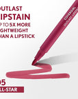 COVERGIRL Outlast, 05 All-Star, Lipstain, Smooth Application, Precise Pen-Like Tip, Transfer-Proof, Satin Stained Finish, Vegan Formula, 0.06oz