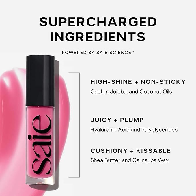 Saie Glossybounce - Hydrating Lip Gloss and Tinted Lip Oil Hybrid with Hyaluronic Acid & Jojoba Oil for Non-Sticky, Ultra-Shiny, Plump & Soft Lips - Everyday Makeup Essential - Bubble (.17 oz)