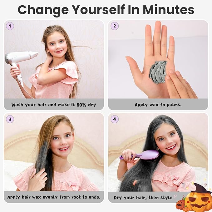 Temporary Silver Gray Hair Color Wax for Kids, Women Men Colored Hair Styling Mud, Girl Boy Teens Washable Gray Style Dye, DIY Instant Hair Coloring Gel Cream for Cosplay Halloween Children's Day