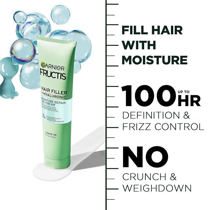 Garnier Fructis Hair Filler Moisture Repair Gel-Cream, Hair Gel for Curls and Waves with Hyaluronic Acid, 5.1 Fl Oz, 1 Count