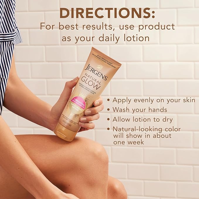 Jergens Natural Glow Self Tanner Body Lotion, Sunless Tanning, Fair to Medium Skin Tone, Daily Moisturizer with Coconut Oil, Vitamin E and Antioxidants, 7.5 Oz, Pack of 2