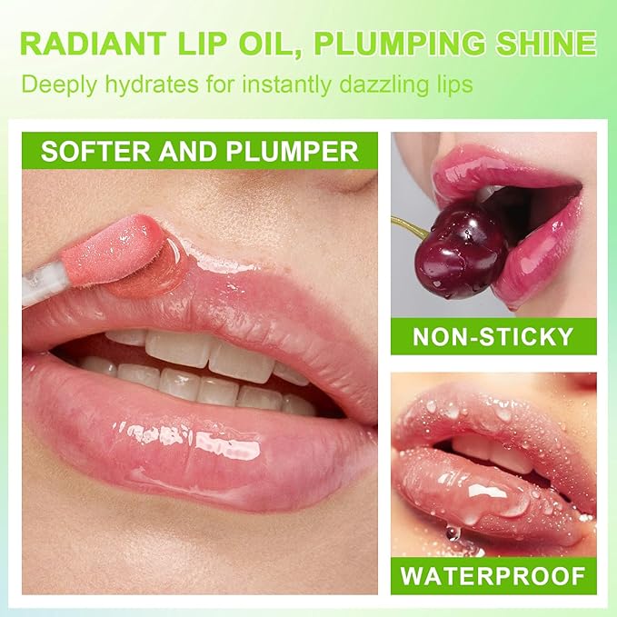 4 PCS Hydrating Lip Oil, Big Brush Head Lip Glaze Shiny Transparent Lip Glow Oil, Nourishing & Non-sticky Long Lasting Fresh Clear Smooth Lip Care Plumping Lip Oil (4PCS)