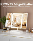 Makeup Mirror with Lights,Featuring 3 Adjustable Color Modes, Smooth Long-Press Brightness Adjustment (1%-100%), and 1x/2x/3x Magnification, Rechargeable (Ivory White)