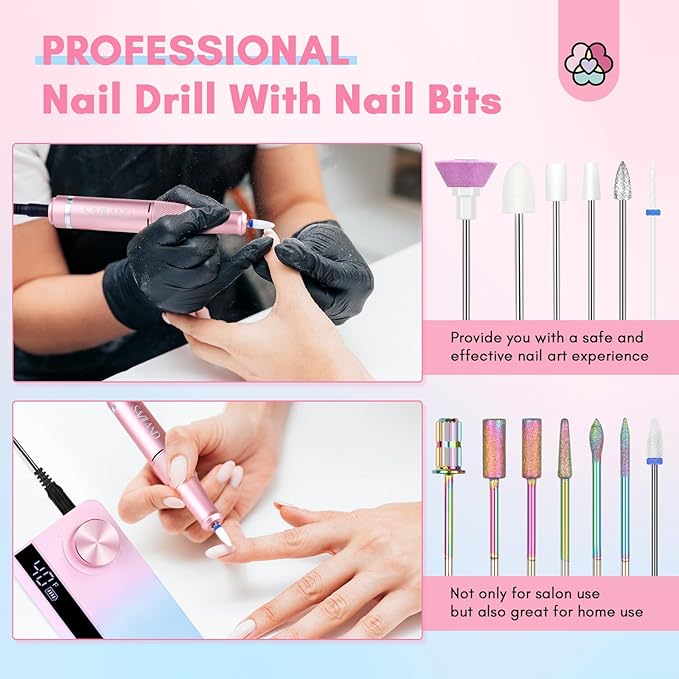 SAVILAND Portable Electric Nail Drill: 40000 RPM Rechargeable Electric Nail File for Acrylic Nails Professional with Ceramic Corn Head Nail Drill Bits for Nails Manicure Tools & Pedicure Kit Salon Use