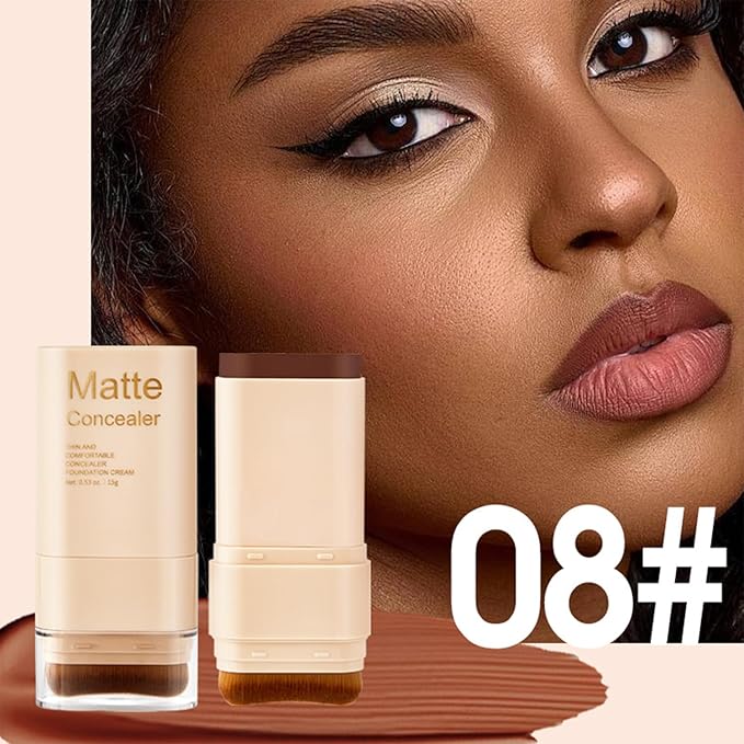 Foundation Stick, 2 in 1 Dual-Ended Eraser Contour Stick with Brush, Tinted Moisturizer, Beauty Balm Skin Tint, Concealer Foundation Sticks for Face Makeup, Sheer to Medium Coverage, Dewy Finish (＃08)