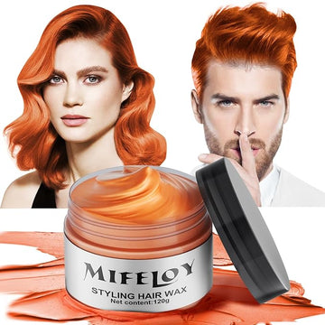 Orange Temporary Hair Color Wax, Instant Natural Hairstyle Cream Dye, Washable Styling Pomadesfor Men Girls Women Youth, Disposable Coloring Mud for Party Cosplay DIY Halloween