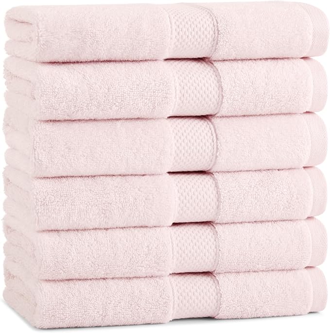 Aston & Arden Egyptian Hand Towels - Pack of 6 - Oversized Ultra Soft Thick & Absorbent, 100% Ringspun Egyptian Cotton Bathroom Towel for Spa, Hotel, 600 GSM, 16 x 30 in, Pink