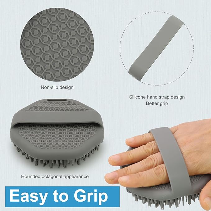 Silicone Body Scrubber，Exfoliating Body Scrubbers for use in Shower,Silicone Body Brush for Showering and Anti-Slippery Handles for All Skin Types(Grey)