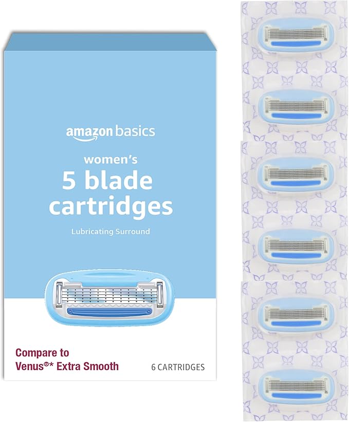 Amazon Basics 5-Blade Razor Refills for Women, 6 Count (Fits Amazon Basics Razor Handles Only) (Previously Solimo)