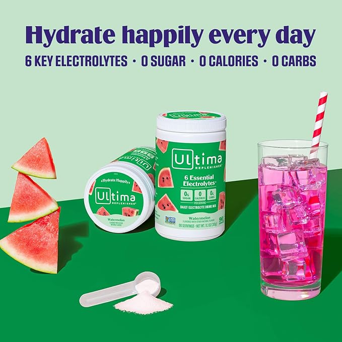 Ultima Replenisher Daily Electrolyte Drink Mix – Watermelon, 90 Servings – Hydration Powder with 6 Key Electrolytes & Trace Minerals – Keto Friendly, Vegan, Non-GMO & Sugar-Free Electrolyte Powder