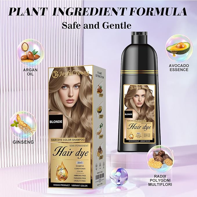 Natural Hair Dye Shampoo 3 IN 1, Hair Color for Gray Hair Coverage, Hair Coloring Shampoo for Women, Color Shampoo Beard Dye for Men, Vegan Ammonia Free Hair Shampoo (MEDIUM BLONDE)