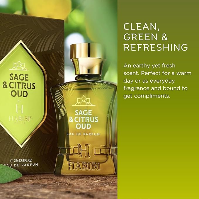 H HABIBI Sage & Citrus Perfume for Men – 2.5 oz (75ML) Long Lasting Arabian Cologne, Fresh Citrus Woody Men Perfume, Luxury Fragrance Gift for Special Occasions