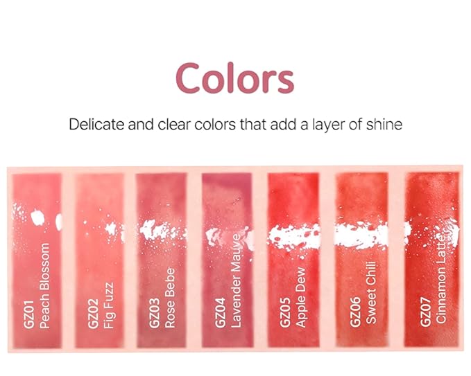Chewy Lip Glaze, High Shine Lip Gloss, Korean Beauty (GZ02 Fig Fuzz, 3.5 grams)