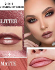 evpct Dark Bronze Metallic Shimmer Lip Liner and Lipstick Combo Lip Gloss Stains Set Makeup for Women Long Lasting Waterproof 24, Iced Mocha Frosted Metallic Glitter Glossy iridescent Liquid Lipstick