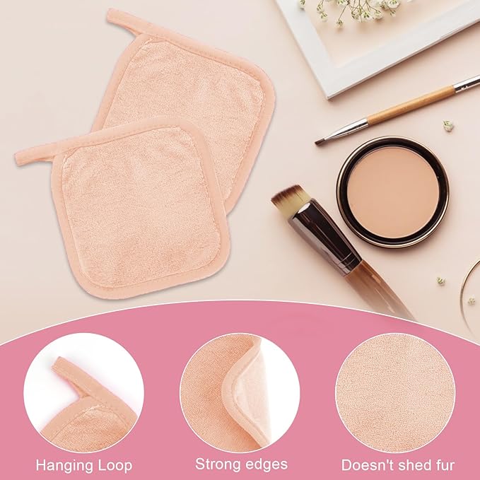 Makeup Remover Cloth 12 Pack, Ultra Soft and Reusable Microfiber Makeup Remover Towels for All Skin Types, Perfect Face Towels for Women, 6 Inch X 6 Inch, Pink