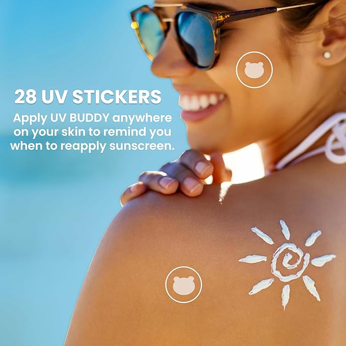 UV Buddy 28 Pack Bear Shaped UV Detection Stickers for Sunscreen - Fun Kid Friendly Sun Protection Reminder for Parents Adults | Waterproof Sunscreen Patch UV Patch Sunblock Stickers for Reapplying
