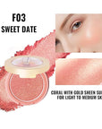 Oulac Luminous Blush Makeup Glow Coral Gold|Powdery Blush 4.8g