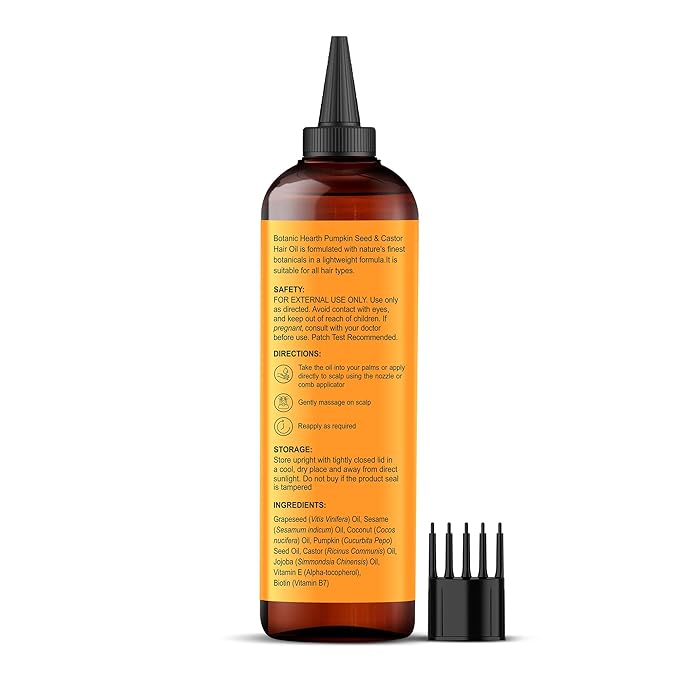 Botanic Hearth 100% Pure Pumpkin Castor Oil For Hair Growth | Infused with Pumpkin, Castor, Biotin | Hair Oil Repairs Dry Damaged Hair, Strengthening, Healthier - Hair Tonic, 6.7 fl oz