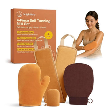 4 in 1 Self Tanning Mitts Self Tanner Mitt Applicator Kit,Self Tanning Mitt Applicator Kit With Self Tanning Glove,Back Tanning Applicator, Mini Tan Mit, Exfoliating Mitt