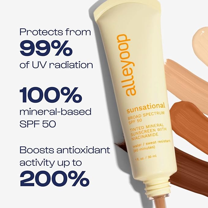 Alleyoop Sunsational Tinted Moisturizer Sunscreen for Face Broad Spectrum SPF 50, 100% Mineral Sunscreen with Niacinamide & Jojoba, Protects Hydrates and Soothes Skin, Vegan, Cruelty-Free - Horizon