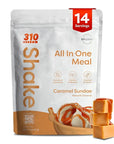 310 Nutrition All-In-One Meal Replacement Shake Powder - Plant-Based Protein Smoothie Blend w/High Fiber, Probiotics & Adaptogens - Low Carb, Vegan, Keto & Paleo Friendly - Caramel Sundae - 14 Srv