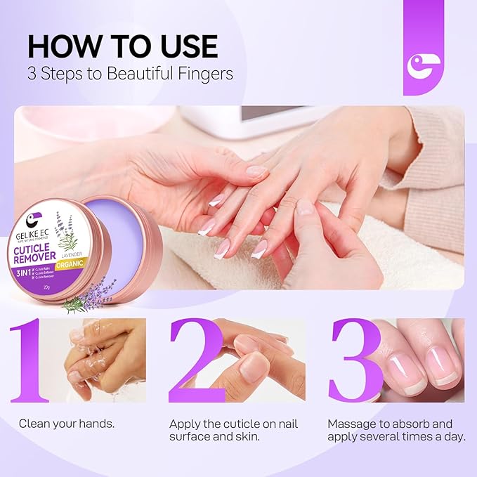 gelike ec Nail Care Cream Organic for Women: Lavender Natural Cuticle Softener Repair Cream for Dry and Splitting Cuticles & Rough and Rigid Skin