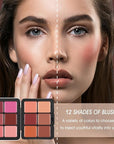 12 Colors Cream [Blush] Makeup Palette for Cheeks - All in One Blush Makeup Palette Kit with Brush, Natural Matte Long Wearing, Waterproof Blendable Face Make Up Pallete (#01)