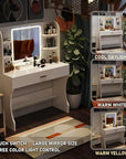 Vanity Desk, Makeup Vanity with LED Light Mirror, Small White Vanity with a Super Large Drawer and Power Outlet, 3 Color Lighting Modes Makeup Table for Bedroom, Dressing Room (White2)