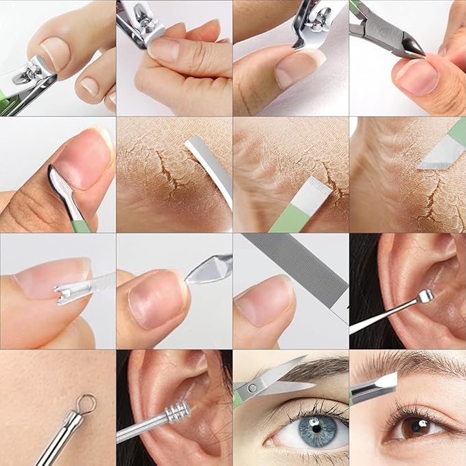 Manicure Set Professional Nail Clippers Pedicure Kit, 16 pcs Stainless Steel Nail Care Tools Grooming Kit with Luxurious Travel Leather Case for Thick Nails Men Women Gift (Green)