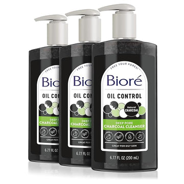 Bioré Deep Pore Charcoal Face Wash, Daily Facial Cleanser for Dirt & Makeup Removal, for Oily Skin, 6.77 Oz, Pack of 3