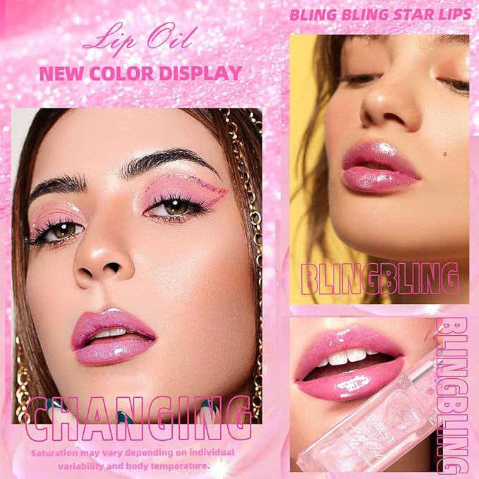 Hydrating Lip Gloss Transparent Lip Care,Magic Color Changing Moisturizing Lip Glow Oil Plumping Glimmer Glow Lipstick, Long Lasting Non-sticky Fresh Texture Lip Oil(Q2394-4#Change Color)